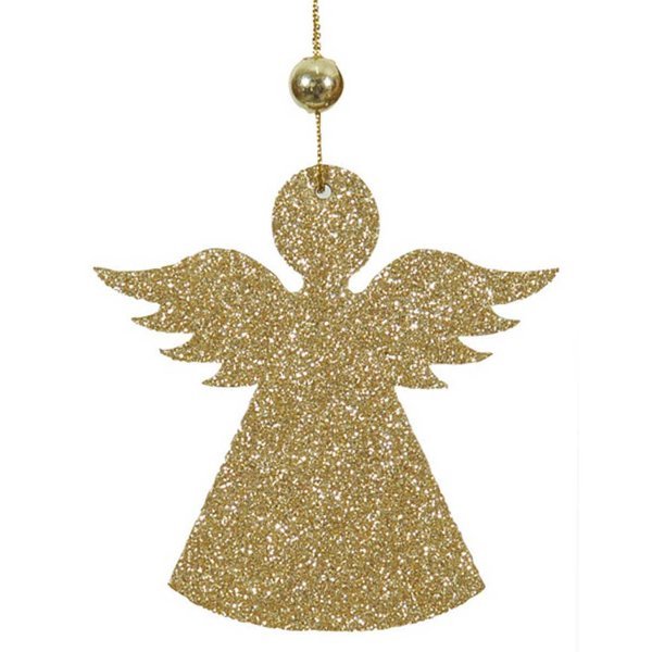 Χριστουγεννιάτικο Κρεμαστό Χρυσό Αγγελάκι, με Χρυσόσκονη (8cm)